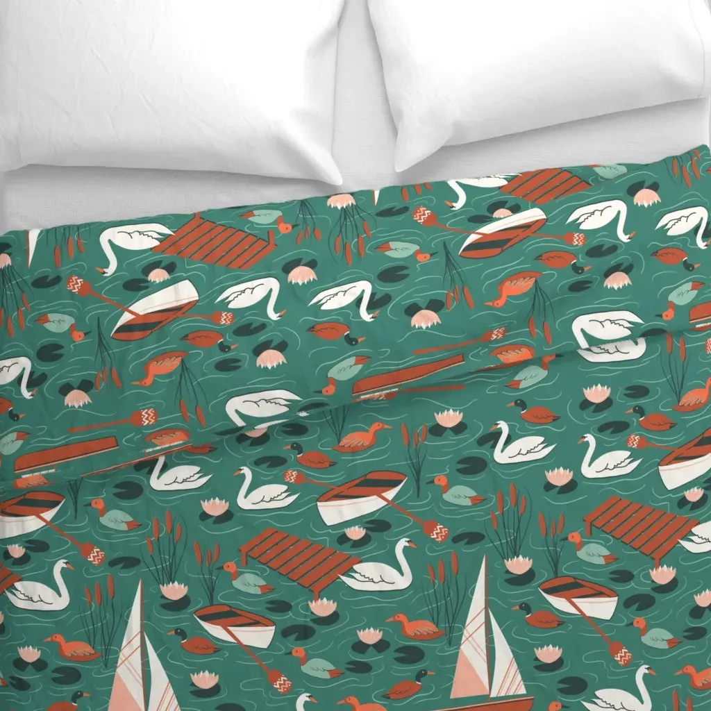 Ducks And Boats Duvet Cover - Teal alternate view