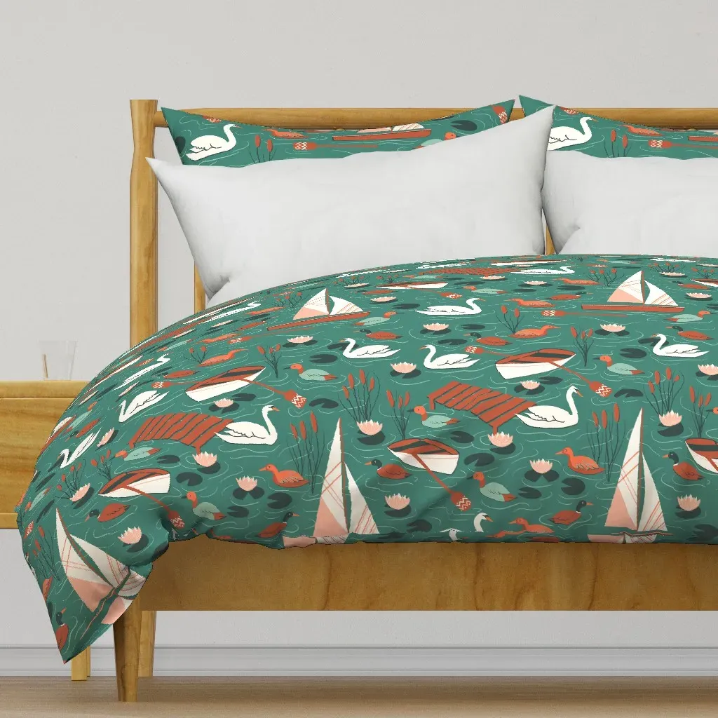 Ducks And Boats Duvet Cover - Teal product