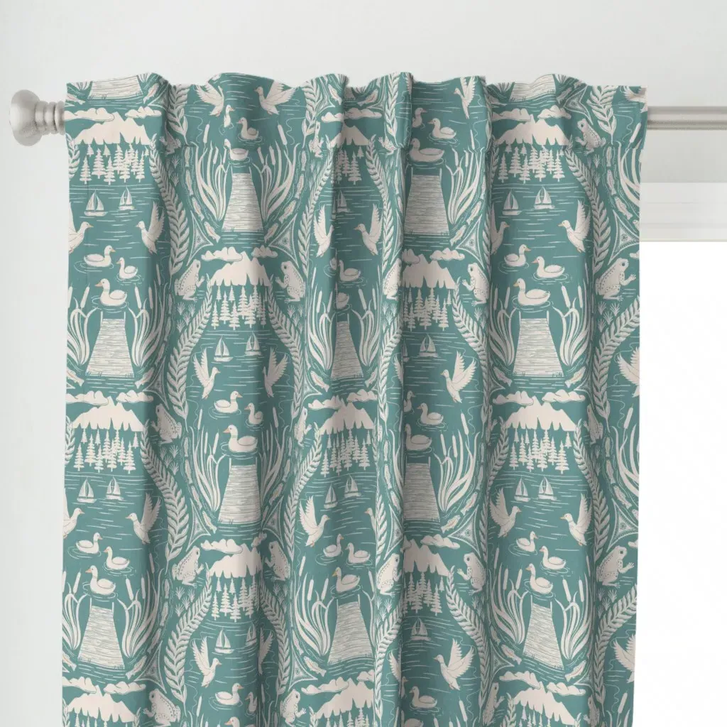 Ducks And Frogs Curtain Panel - Teal alternate view