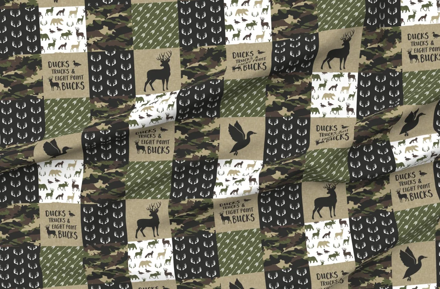 Ducks Trucks Eight Point Bucks Patchwork Fabric - Olive Green product