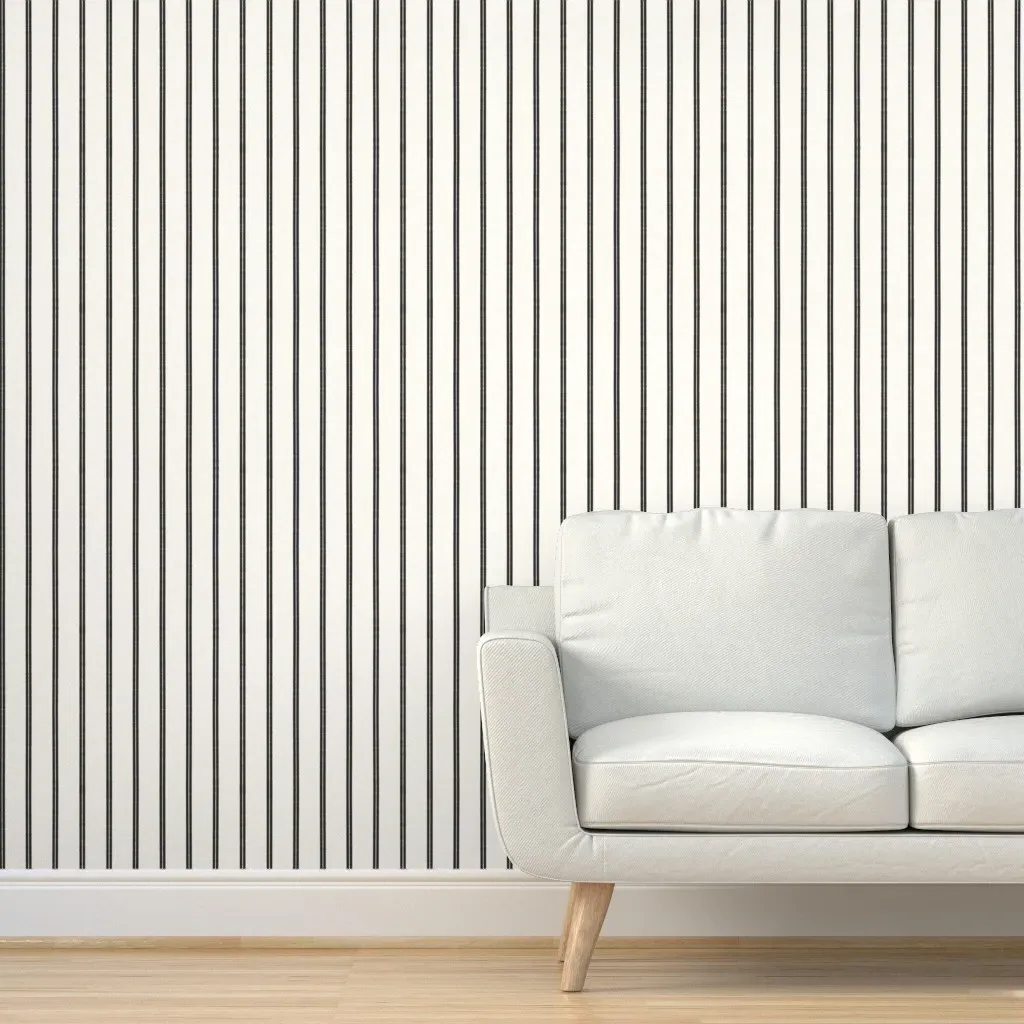Duett Japandi Ticking Stripe Peel and Stick Wallpaper - Black, White product