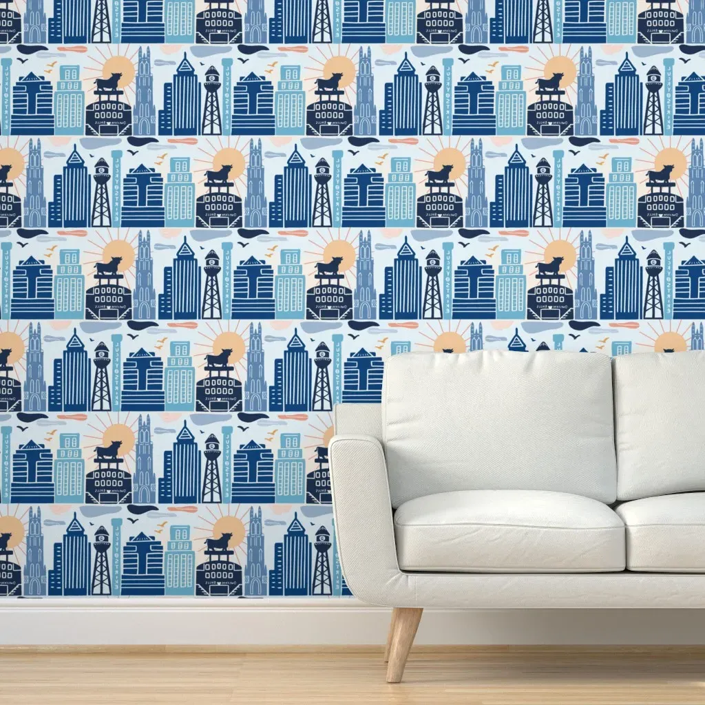 Durham Skyline Peel and Stick Wallpaper - Navy Blue product