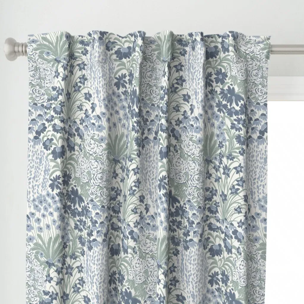 Dusty Blue Gray & Sage Curtain Panel alternate view