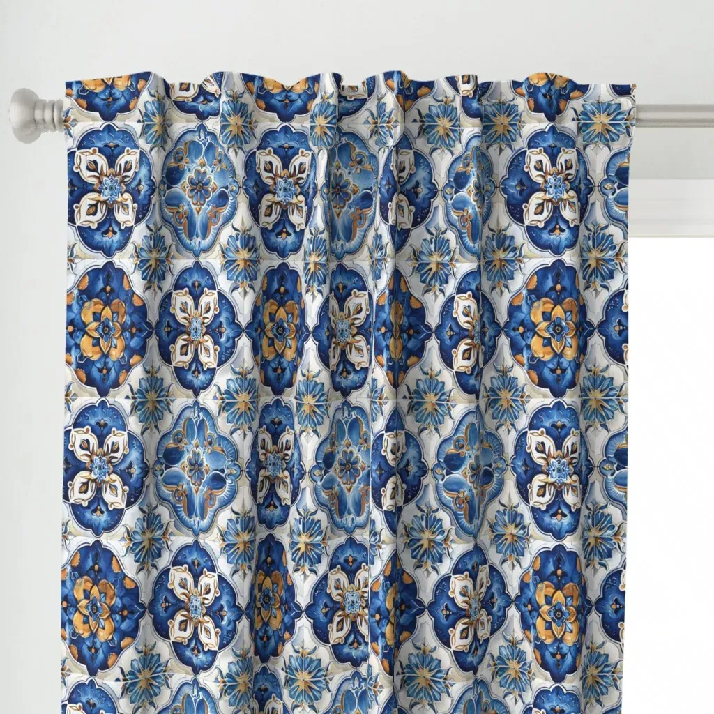 Dutch And Damask-7 Curtain Panel - Blue alternate view