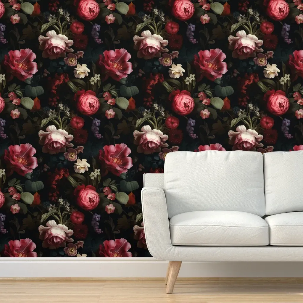 Dutch Master Floral XL Peel and Stick Wallpaper - Burgundy Rose product