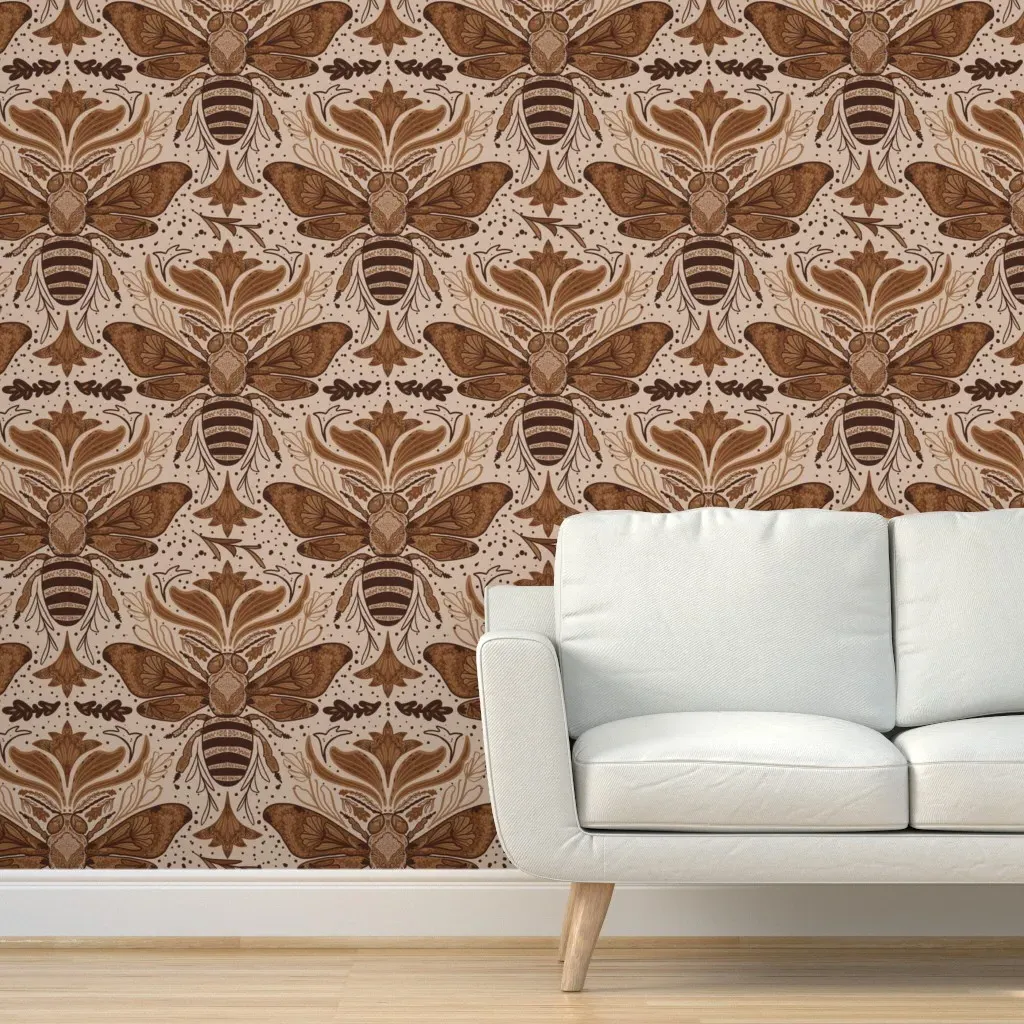 Earth Tone Boho Bee Large Scale Peel and Stick Wallpaper - Brown product