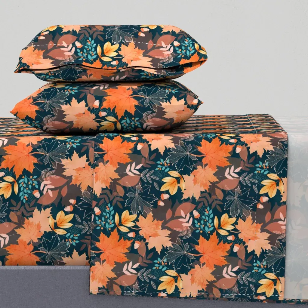 Earthy Autumn Leaves Queen Sheet Set - Orange product