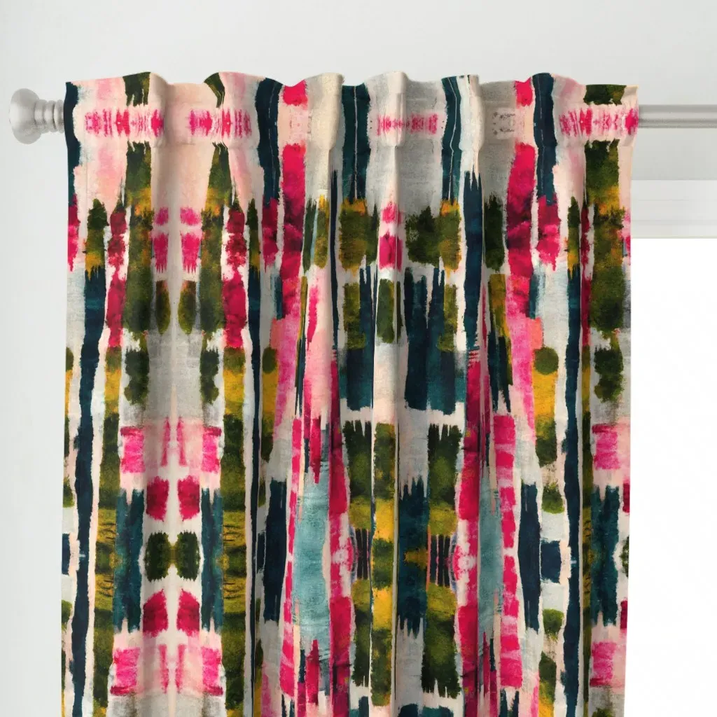 Earthy Boho Ikat Pattern Curtain Panel - Pink alternate view