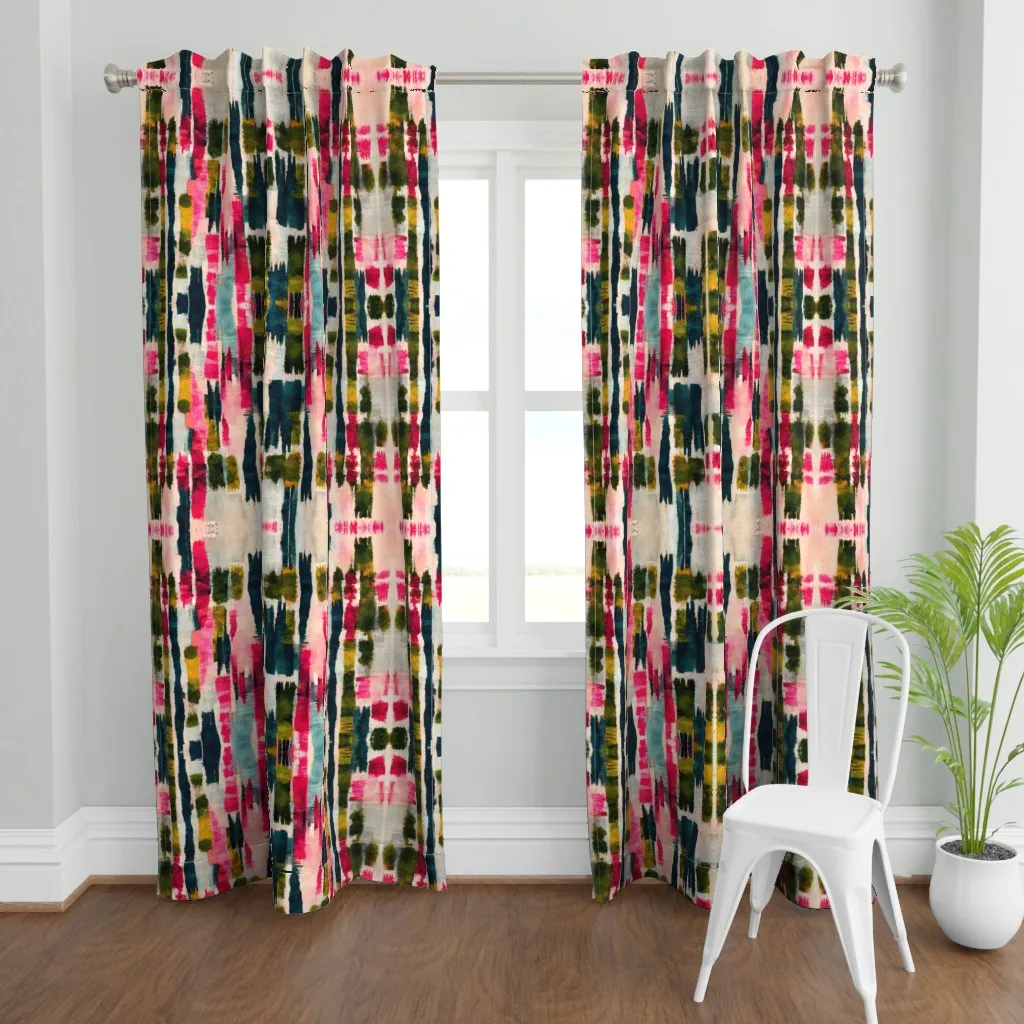 Earthy Boho Ikat Pattern Curtain Panel - Pink product
