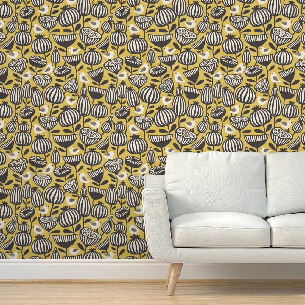 East Fork Autumnal Flowers Peel and Stick Wallpaper - Mustard Yellow product