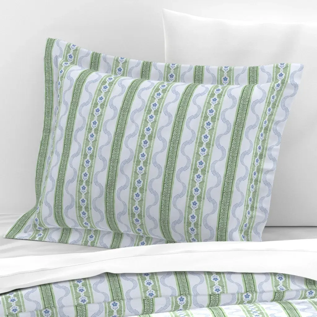 East Fork Ribbon Bluebell Standard Flanged Pillowcase - Sage Green, Cotton Sateen product