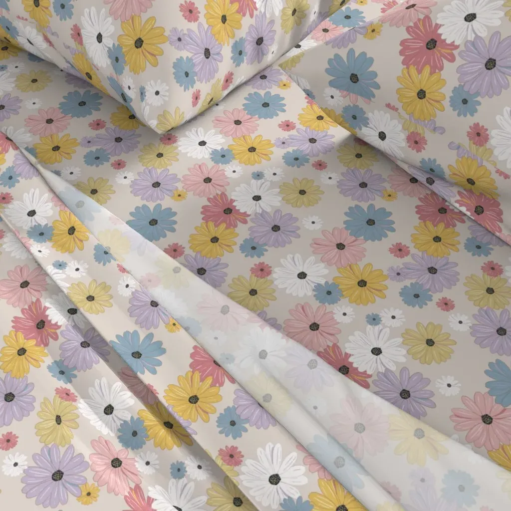 Easter Daisies Scattered Spring Flowers Queen Sheet Set - Beige alternate view