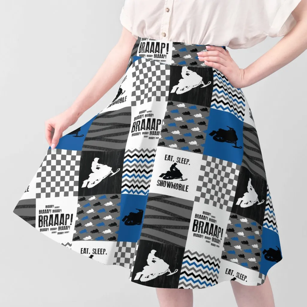 Eat Sleep Snowmobile Wholecloth Cheater Quilt Yardage - Blue, Pique alternate view