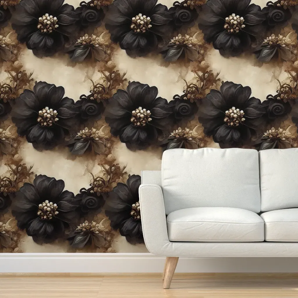 Ebony Floral Atl Peel and Stick Wallpaper - Dark Brown, Black product