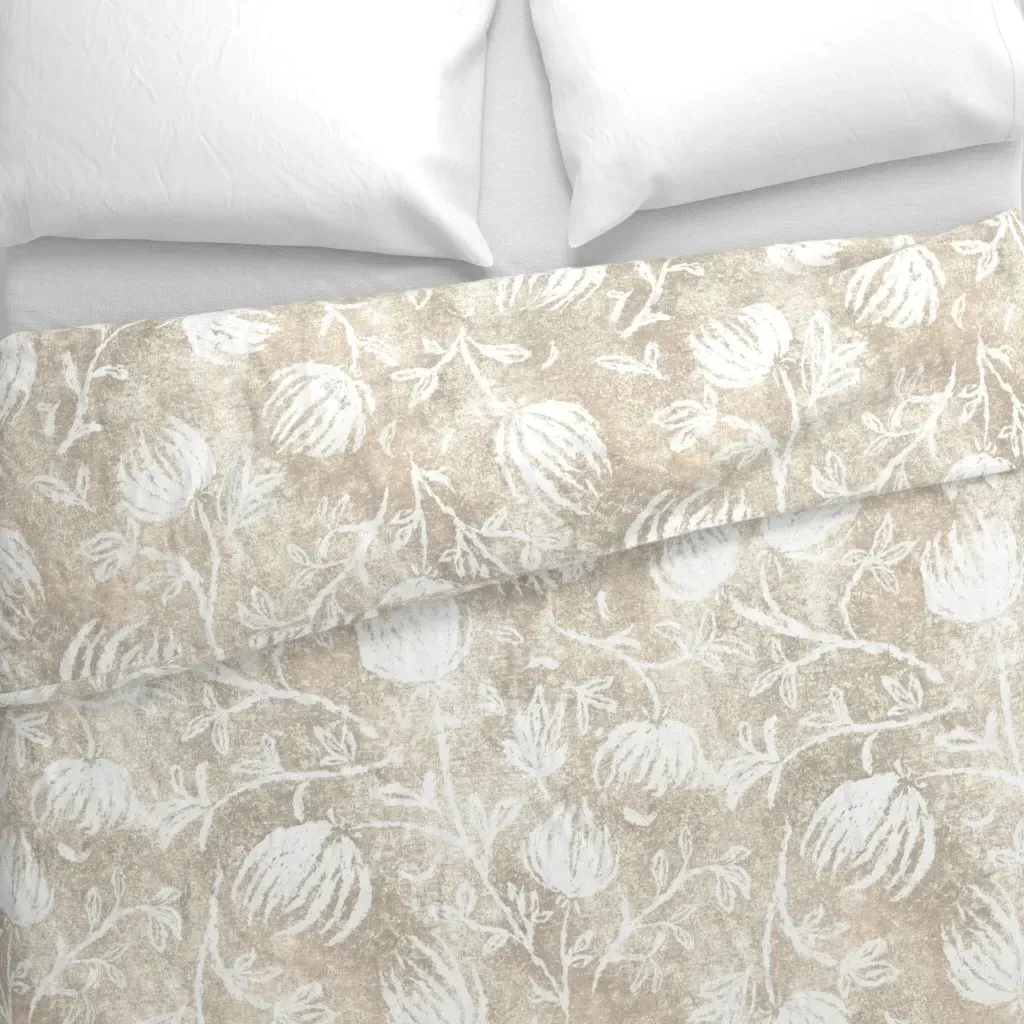 Eclectic Earthy Boho Floral Duvet Cover - White alternate view