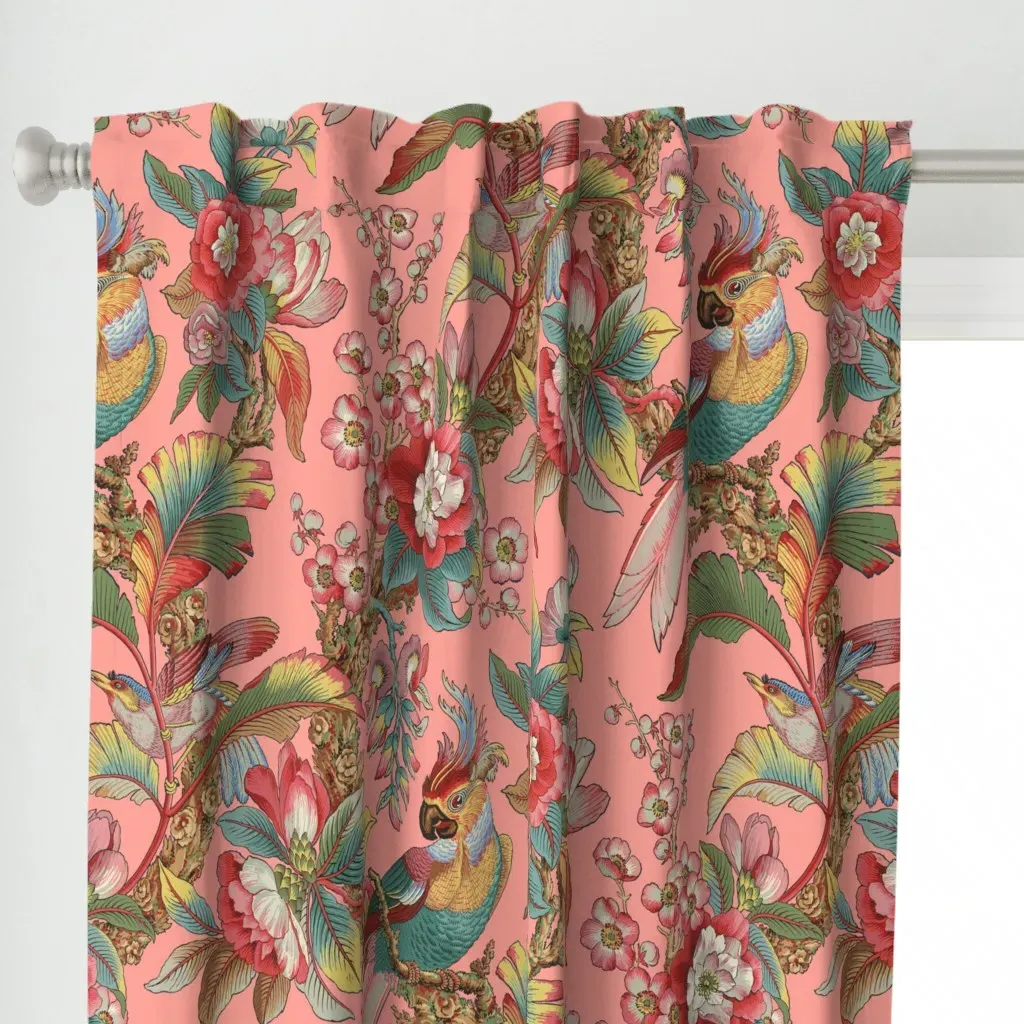 Edwardian Parrot Duchess Curtain Panel - Pink alternate view