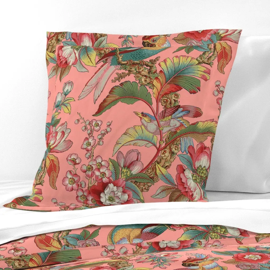 Edwardian Parrot Duchess Euro Pillow Sham - Pink product