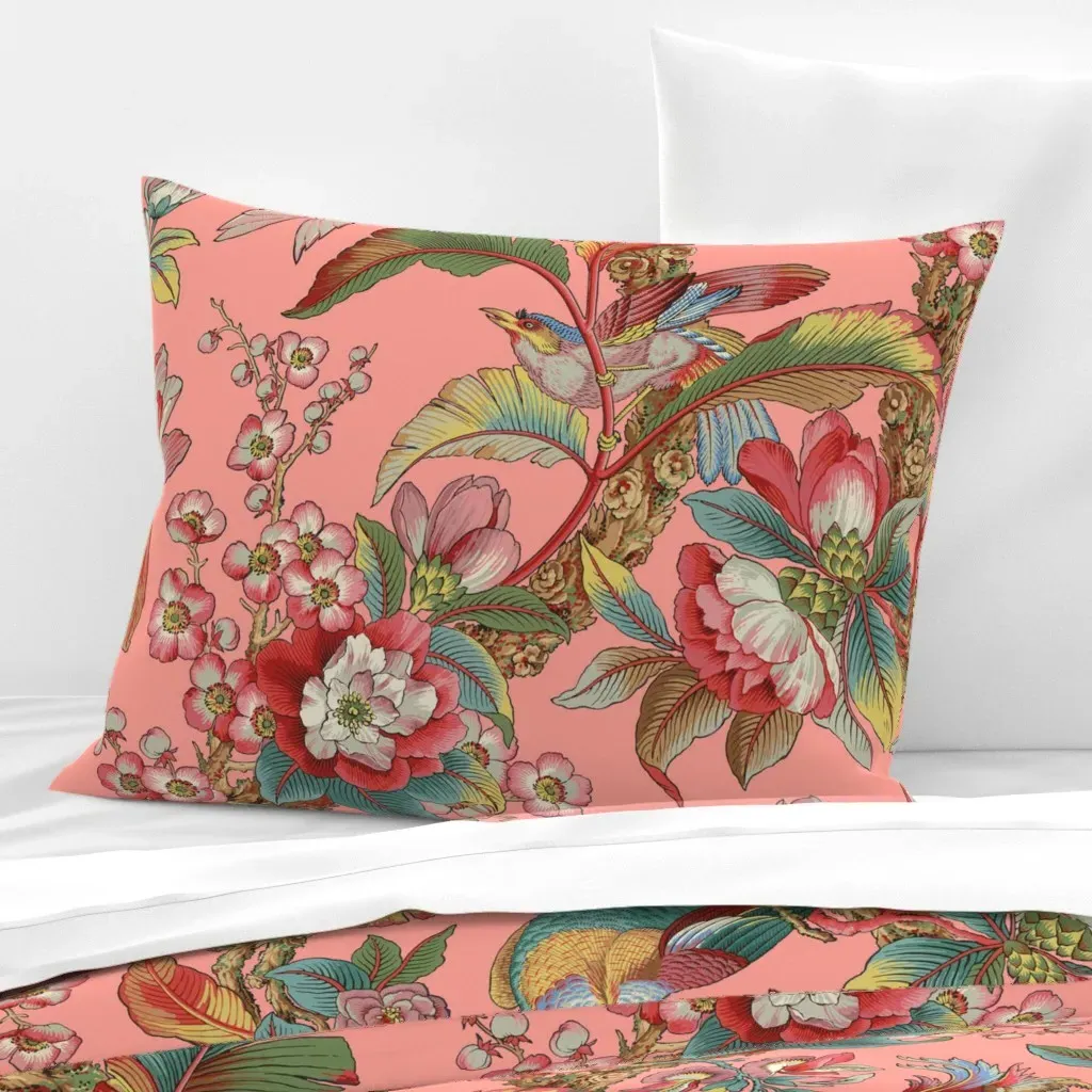 Edwardian Parrot Duchess Standard Knife Edge Cushion - Pink, Cotton Sateen product