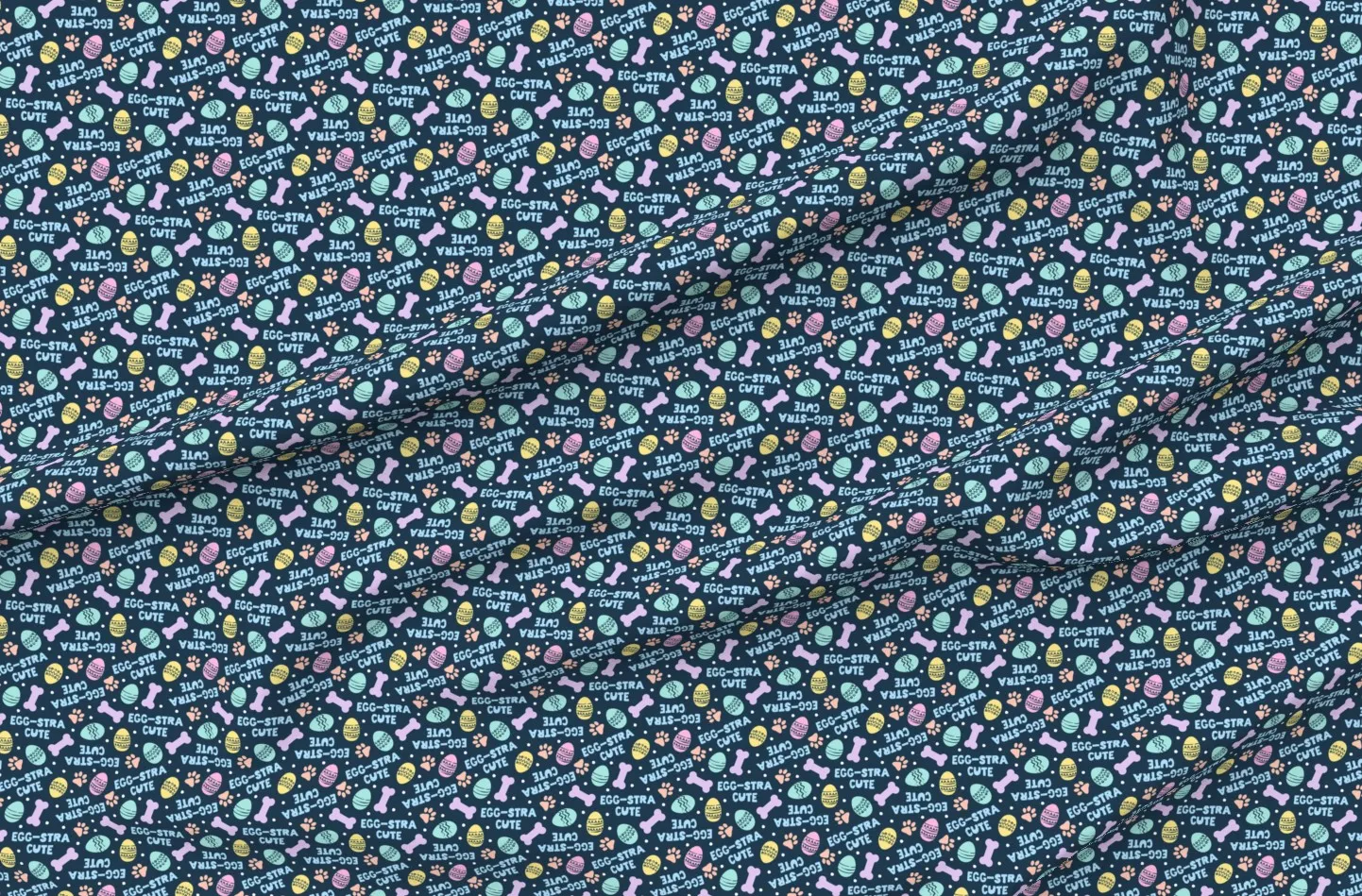 Egg-Stra Cute Dog Easter Eggs & Bones Fabric - Navy, Sport Pique product