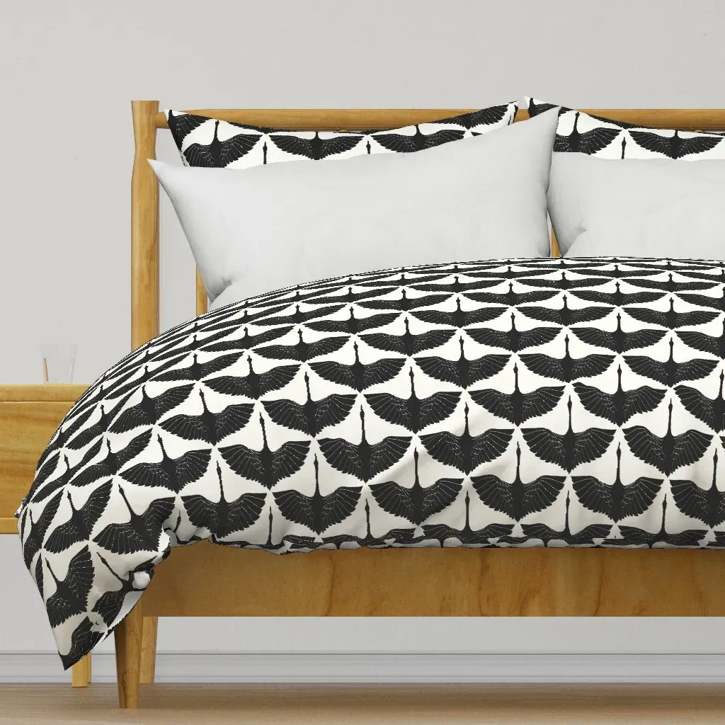 Egret Of Happiness Duvet Cover - Black product