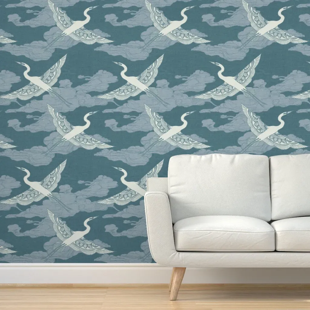 Egrets Antique Peel and Stick Wallpaper - Teal product