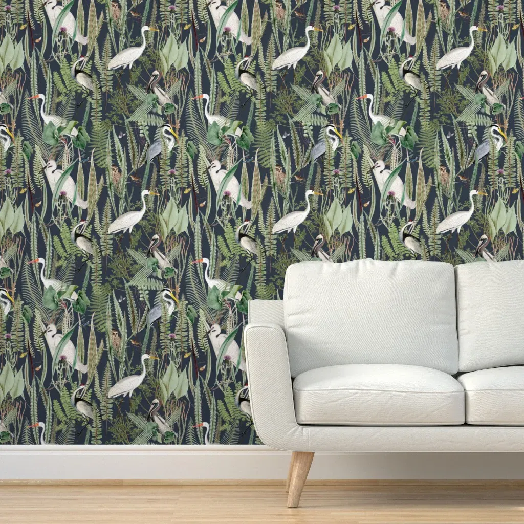 Egrets Herons And Pelicans Peel and Stick Wallpaper - Blue product