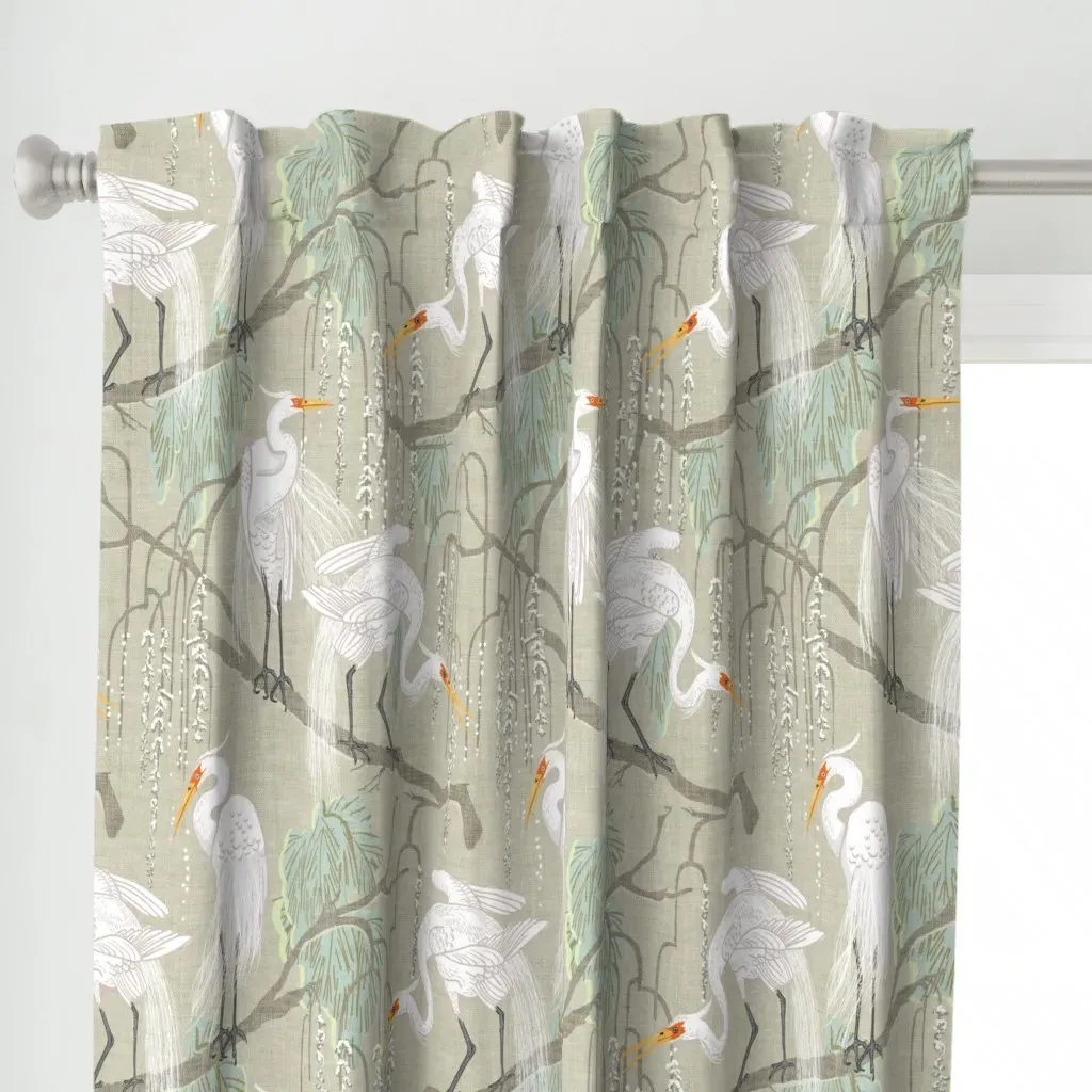 Egrets & Willow Curtain Panel - White alternate view