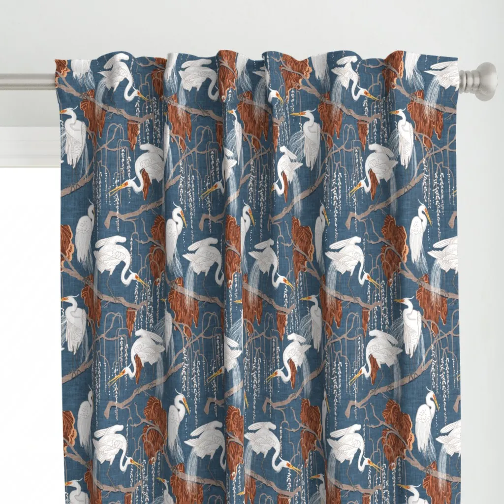 Egrets & Willow Grey Curtain Panel - White alternate view