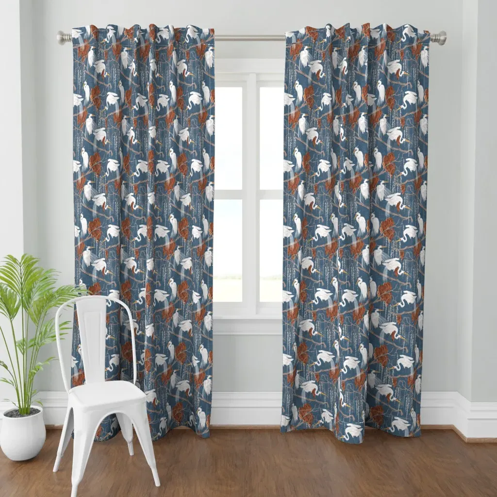 Egrets & Willow Grey Curtain Panel - White product