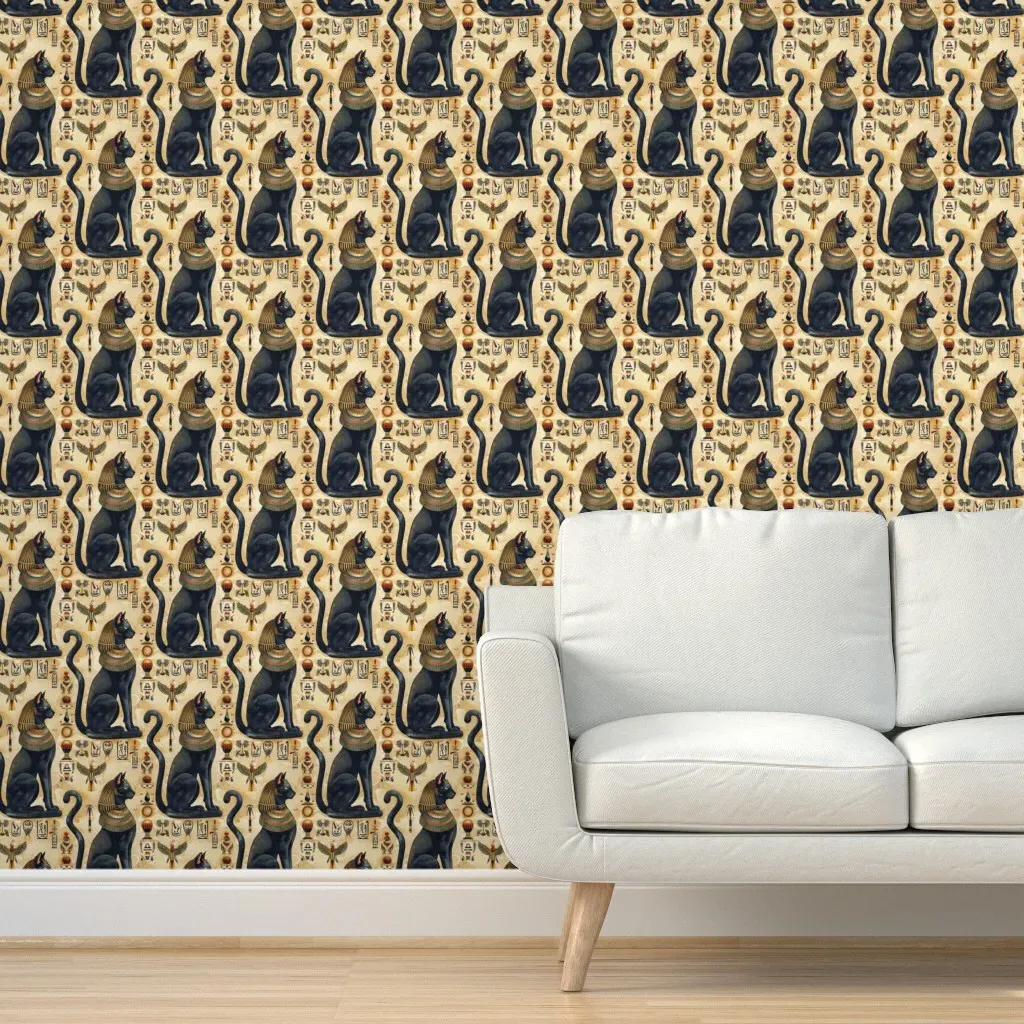 Egyptian Bastet Peel and Stick Wallpaper - Black product
