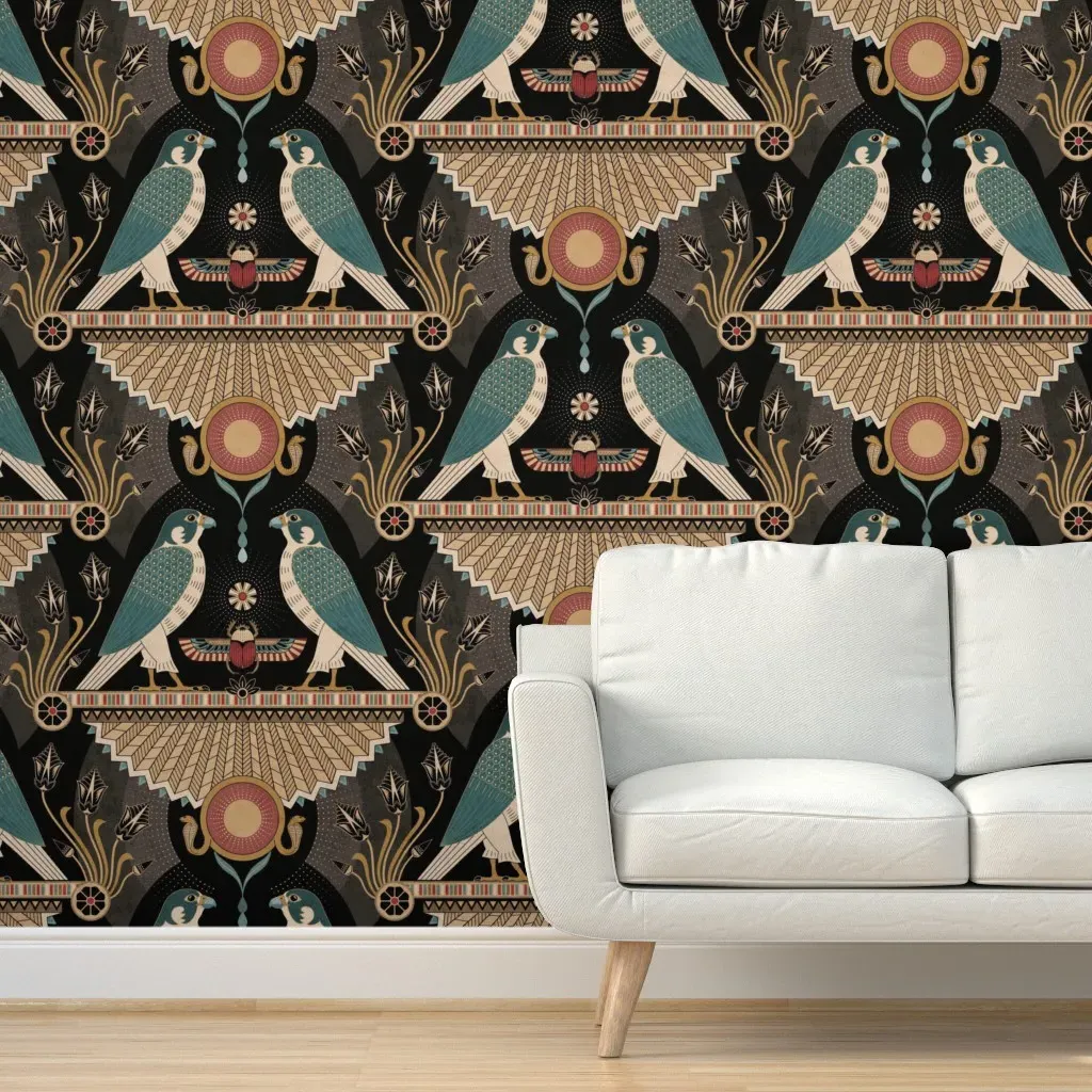 Egyptian Falcons Art Deco Peel and Stick Wallpaper - Teal product