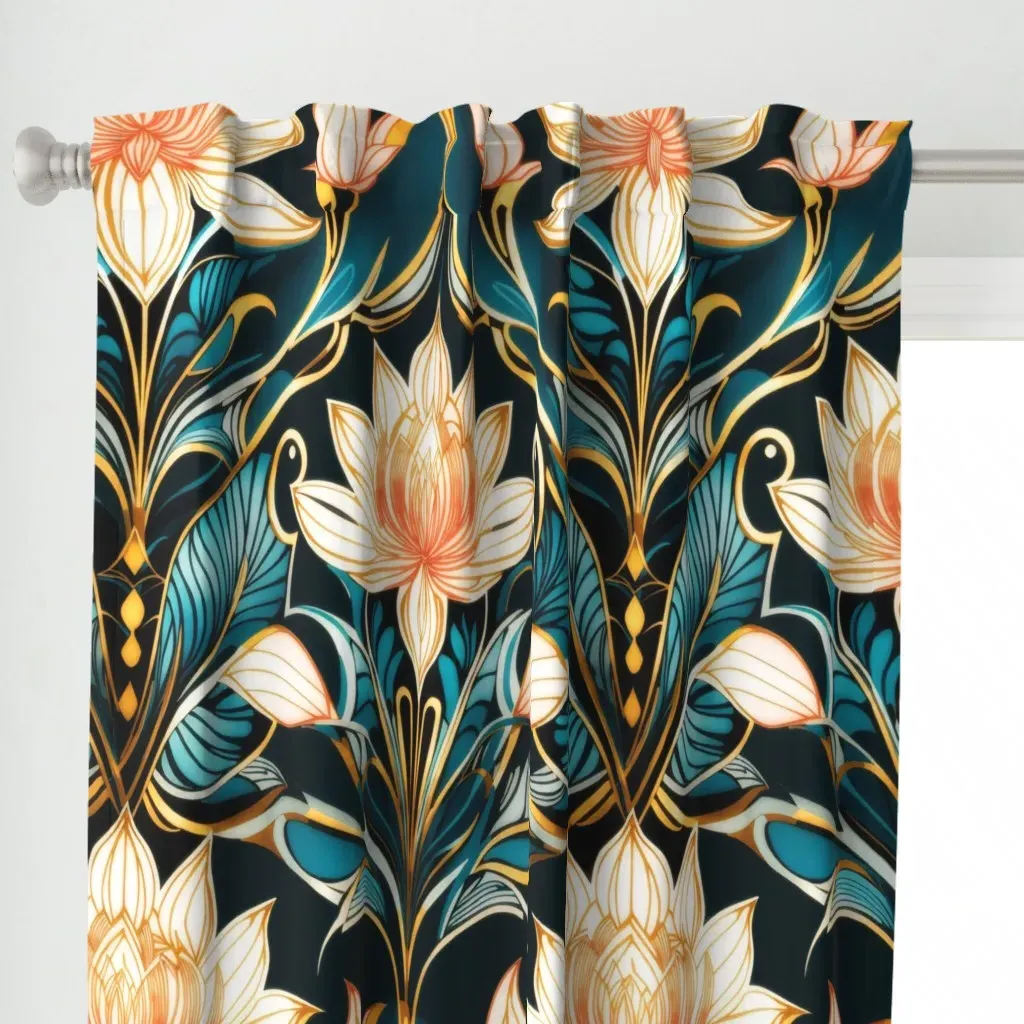 Egyptian Lotus Curtain Panel - White alternate view