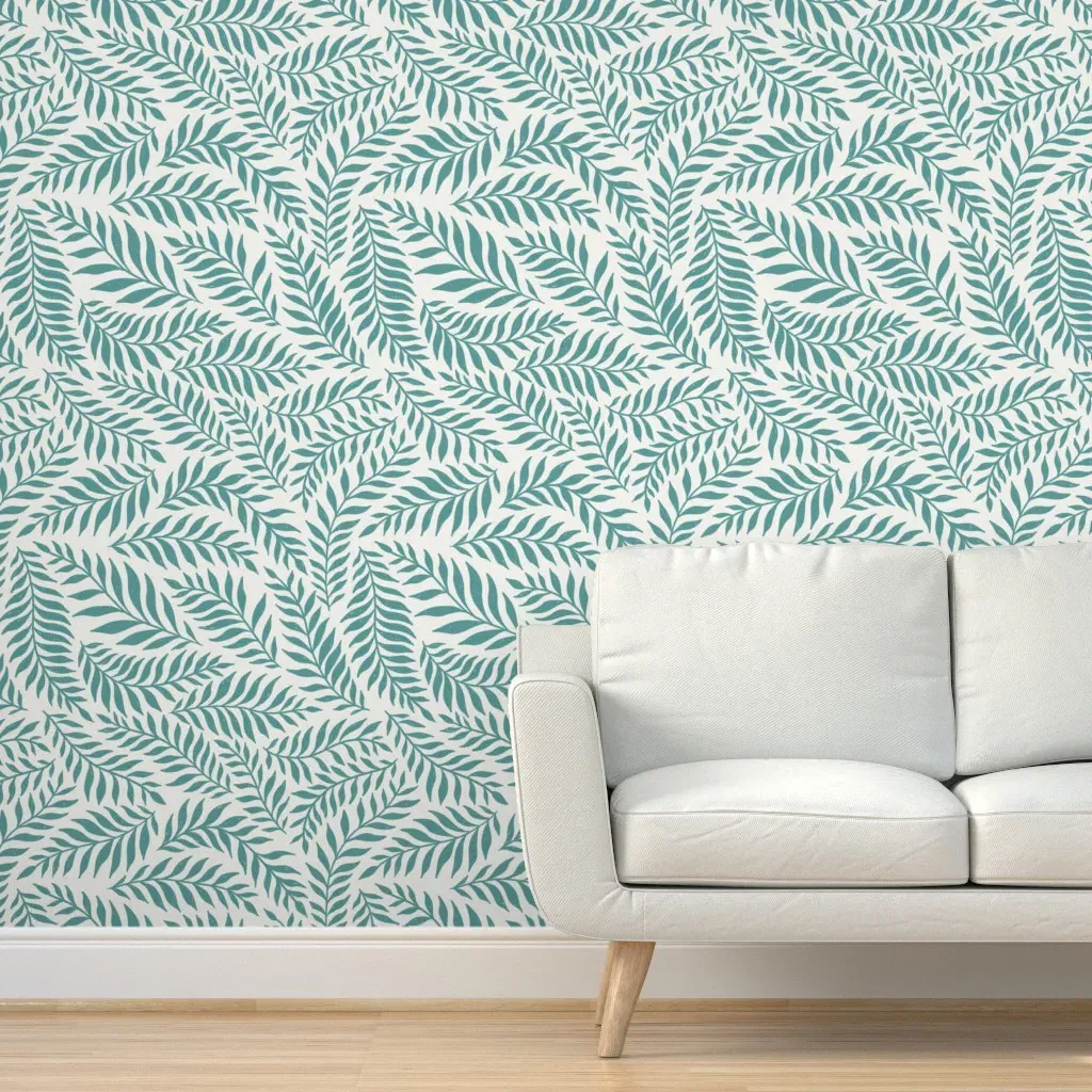 Elaine Minimalist Hand-Drawn Leaf Vine Wallpaper - Teal product