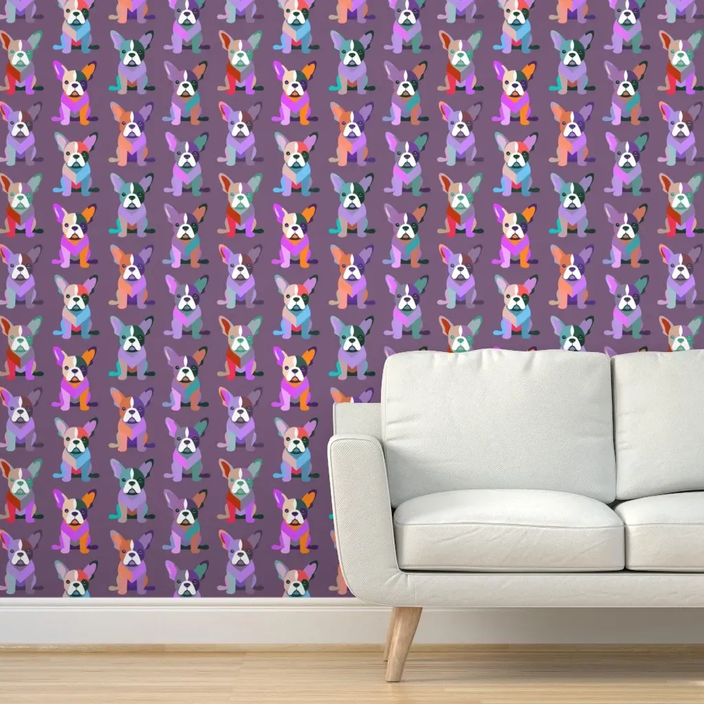 Elderberry French Bulldogs Peel and Stick Wallpaper - Purple product
