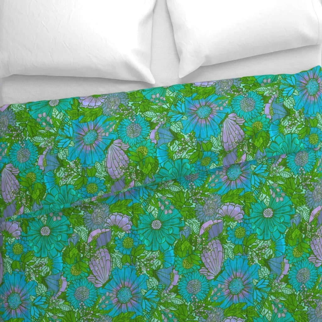 Electric 70S Mid Mod Mums Duvet Cover - Blue alternate view
