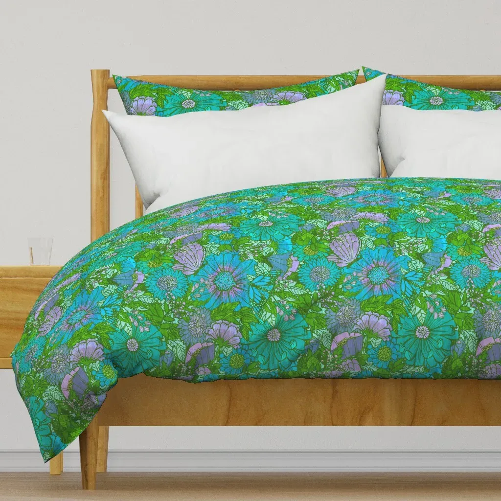 Electric 70S Mid Mod Mums Duvet Cover - Blue product