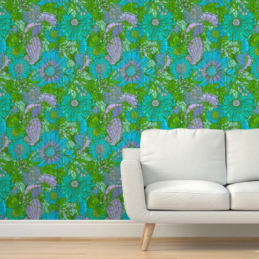 Electric 70S Mid Mod Mums Peel and Stick Wallpaper - Blue product