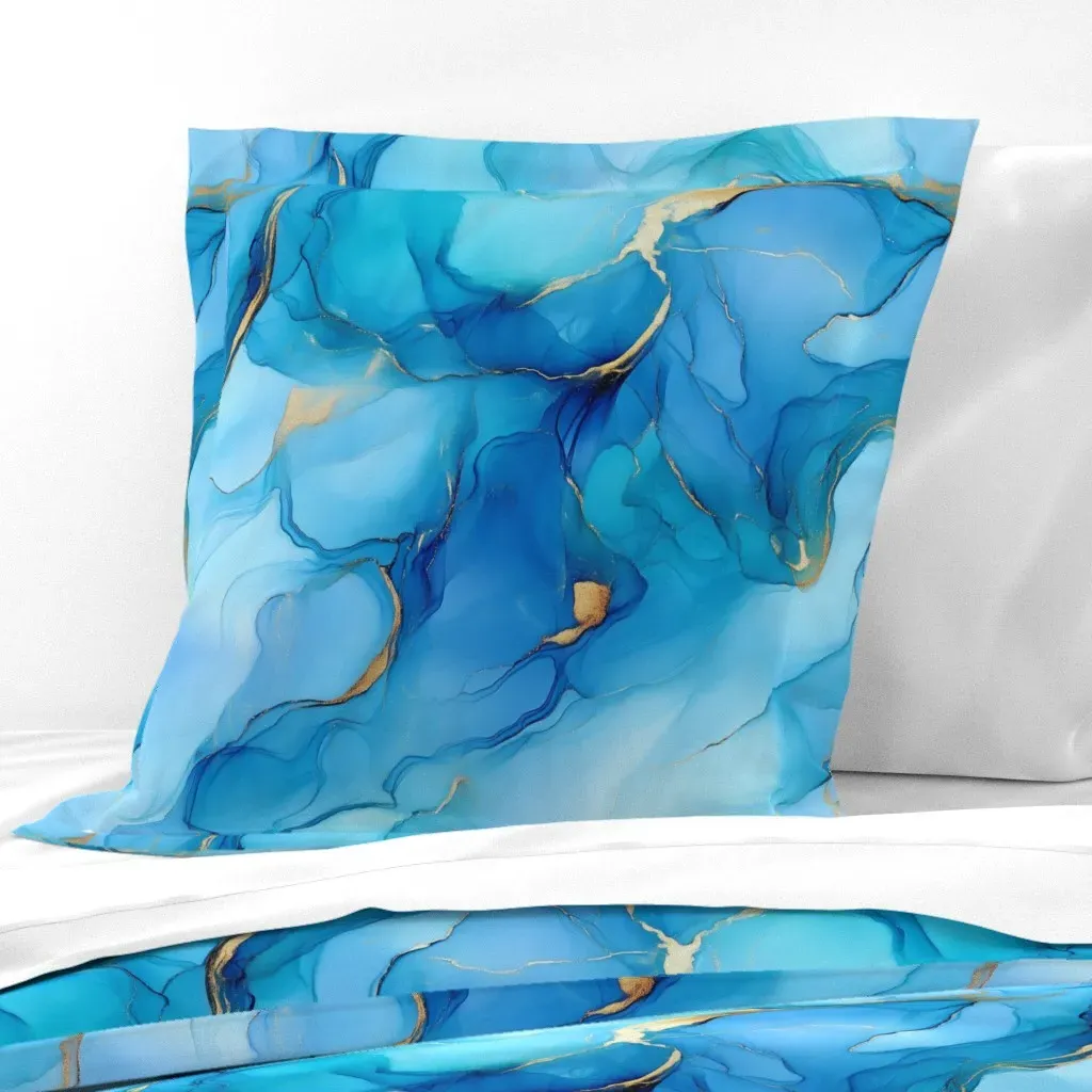 Electric Blue Teal Alcohol Ink Abstract Euro Pillow Sham - Blue product