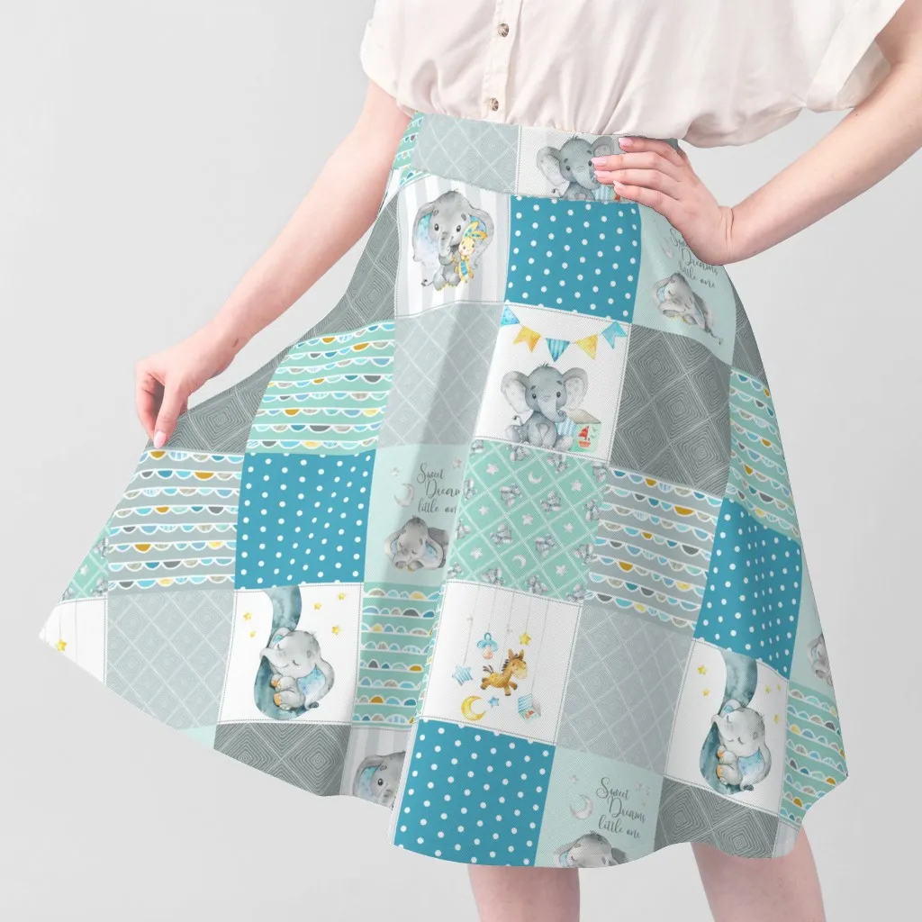 Elephant Patchwork Cheater Quilt Blocks - Teal, Mint alternate view