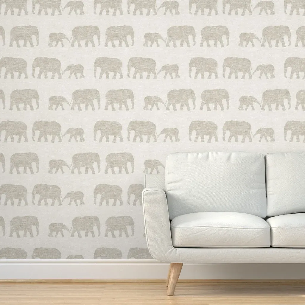 Elephants March Peel and Stick Wallpaper - Beige product