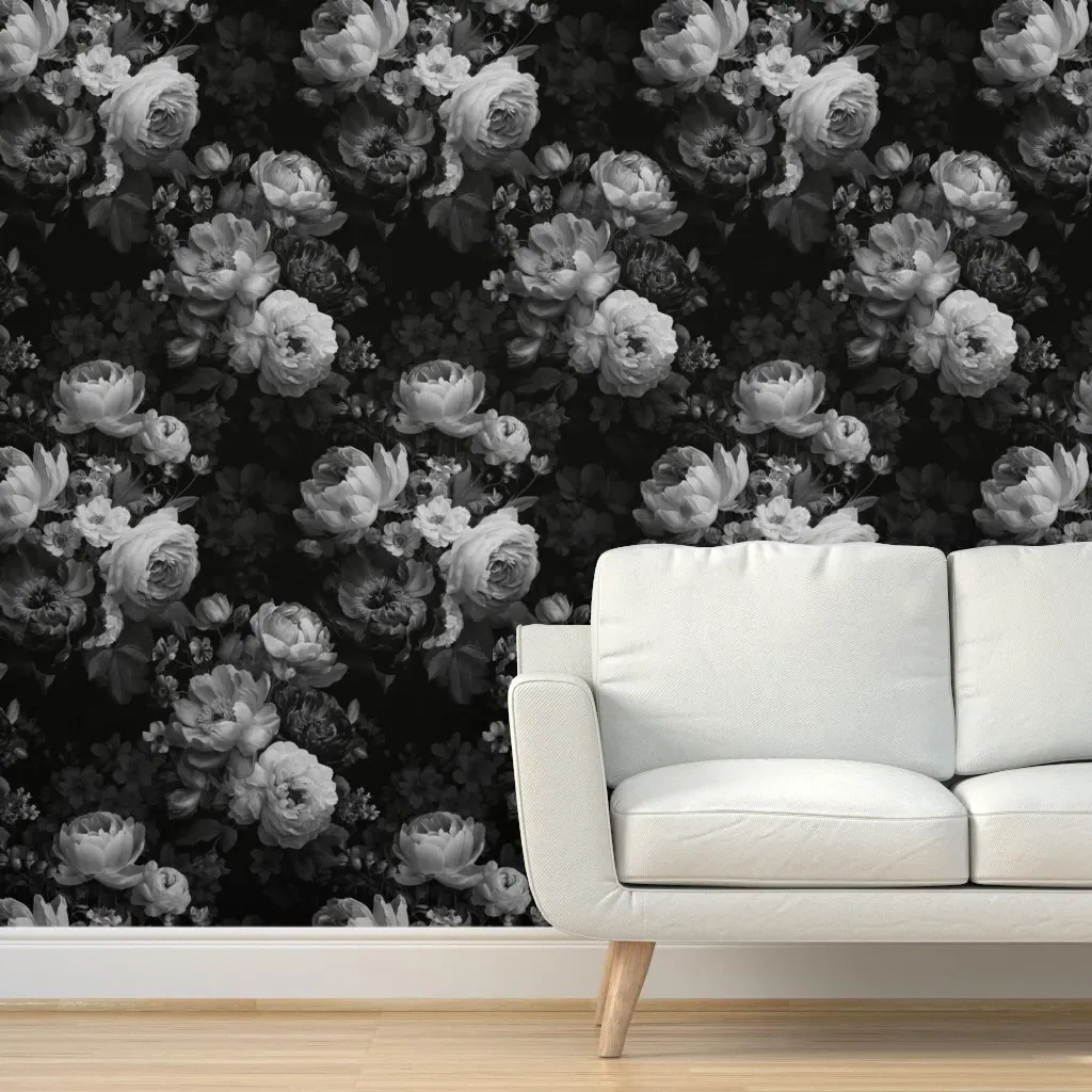 Elizabeth Monotone Floral Peel and Stick Wallpaper - Black, White product