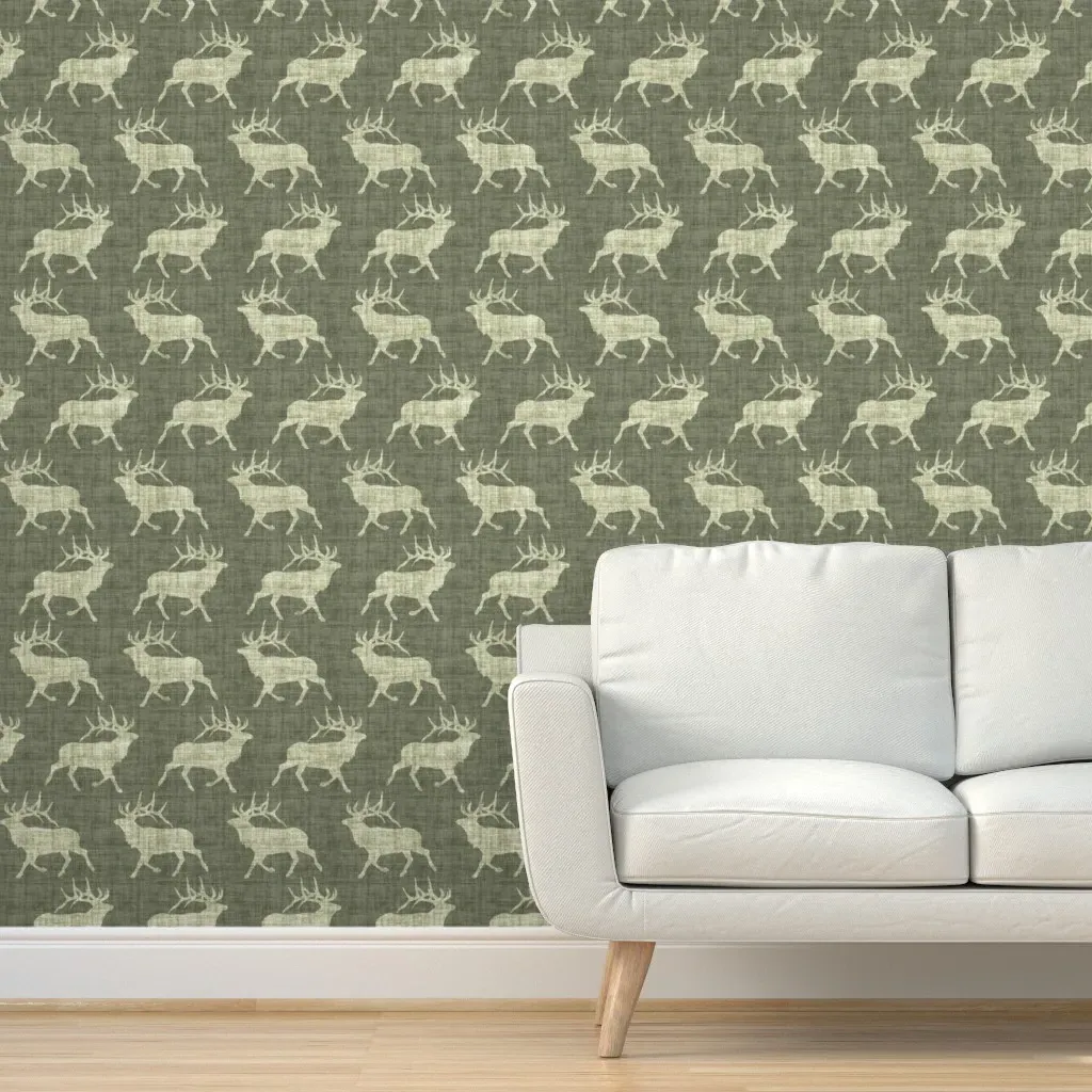 Elk on Linen Large Peel and Stick Wallpaper - Sage Green product