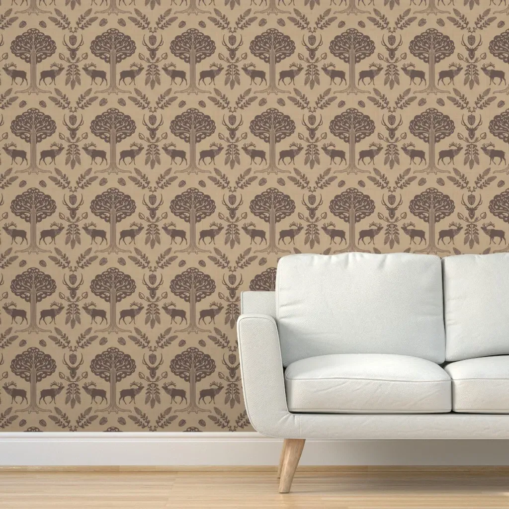 Elk Woodland Acorns and Pinecones Peel and Stick Wallpaper - Brown product