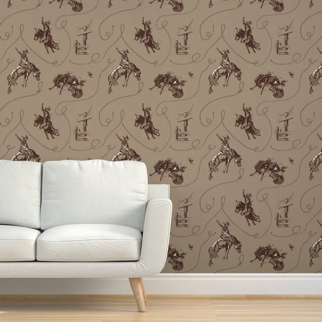 Ellensburg Rodeo 1928 Peel and Stick Wallpaper - Brown, Linen product