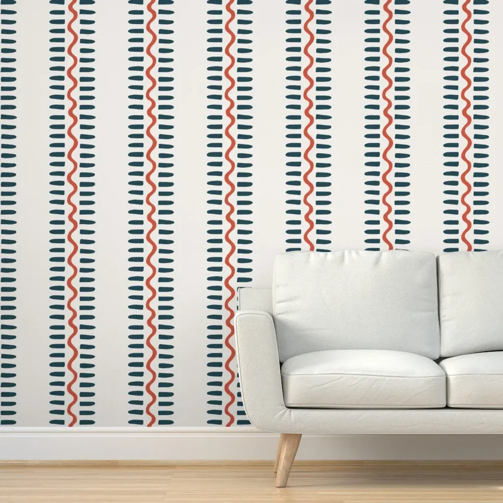 Elliott Custom3 XL SW 9142 Wavy Stripe Peel and Stick Wallpaper - Dark Teal, Terracotta product