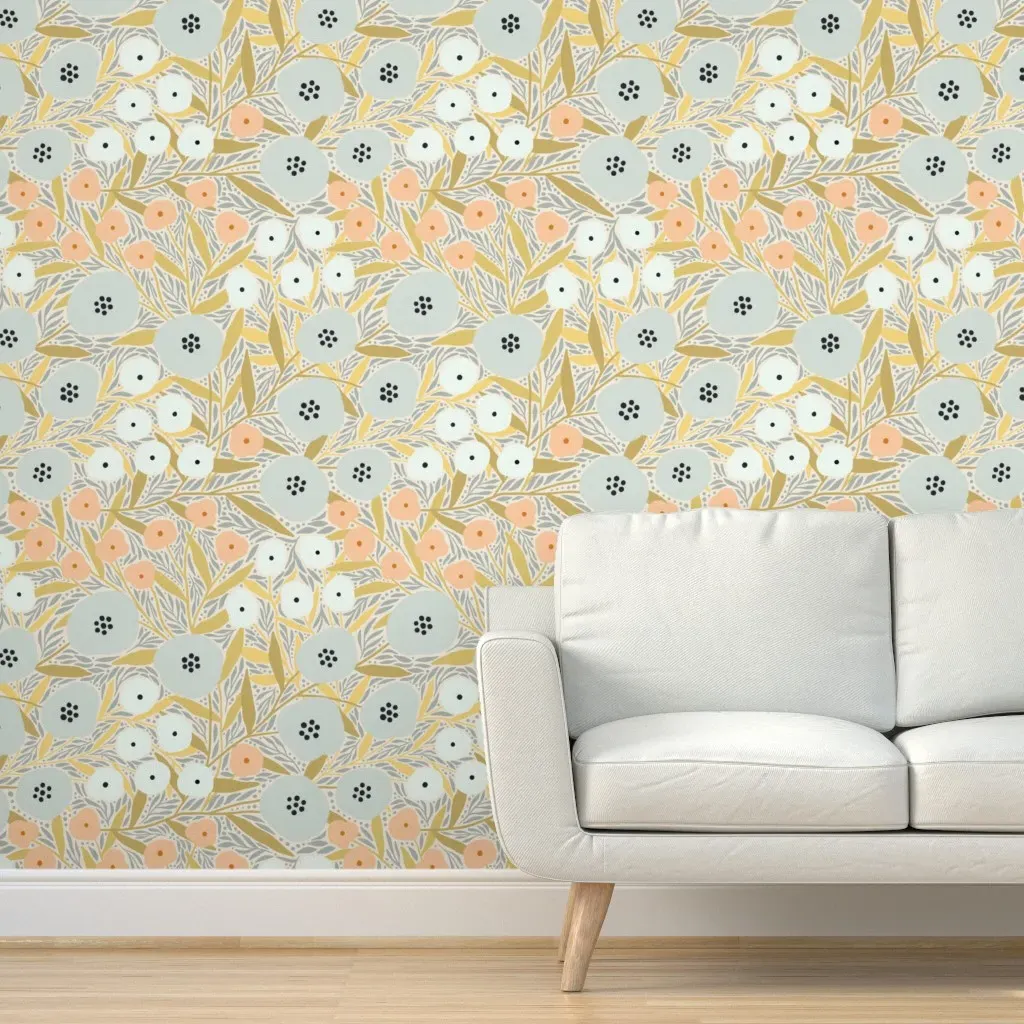 Eloise Floral Peel and Stick Wallpaper - Pale Blue, Gold product