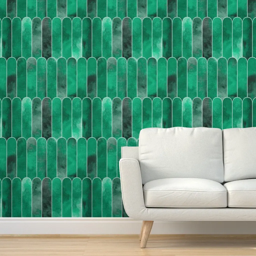 Elongated Scales Faux Tile Peel and Stick Wallpaper - Emerald Green product