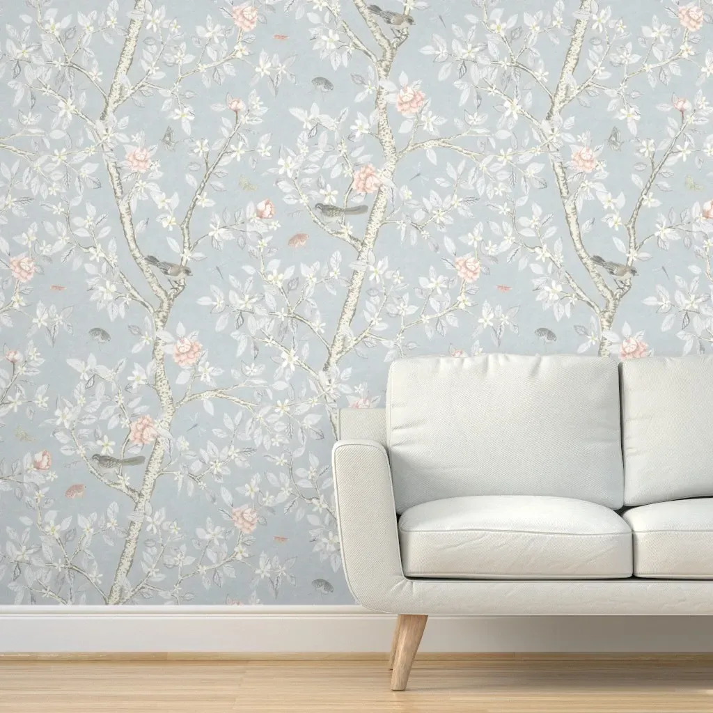 Elsie's Garden 2' x 12' Peel and Stick Wallpaper Roll - Soft French Grey product