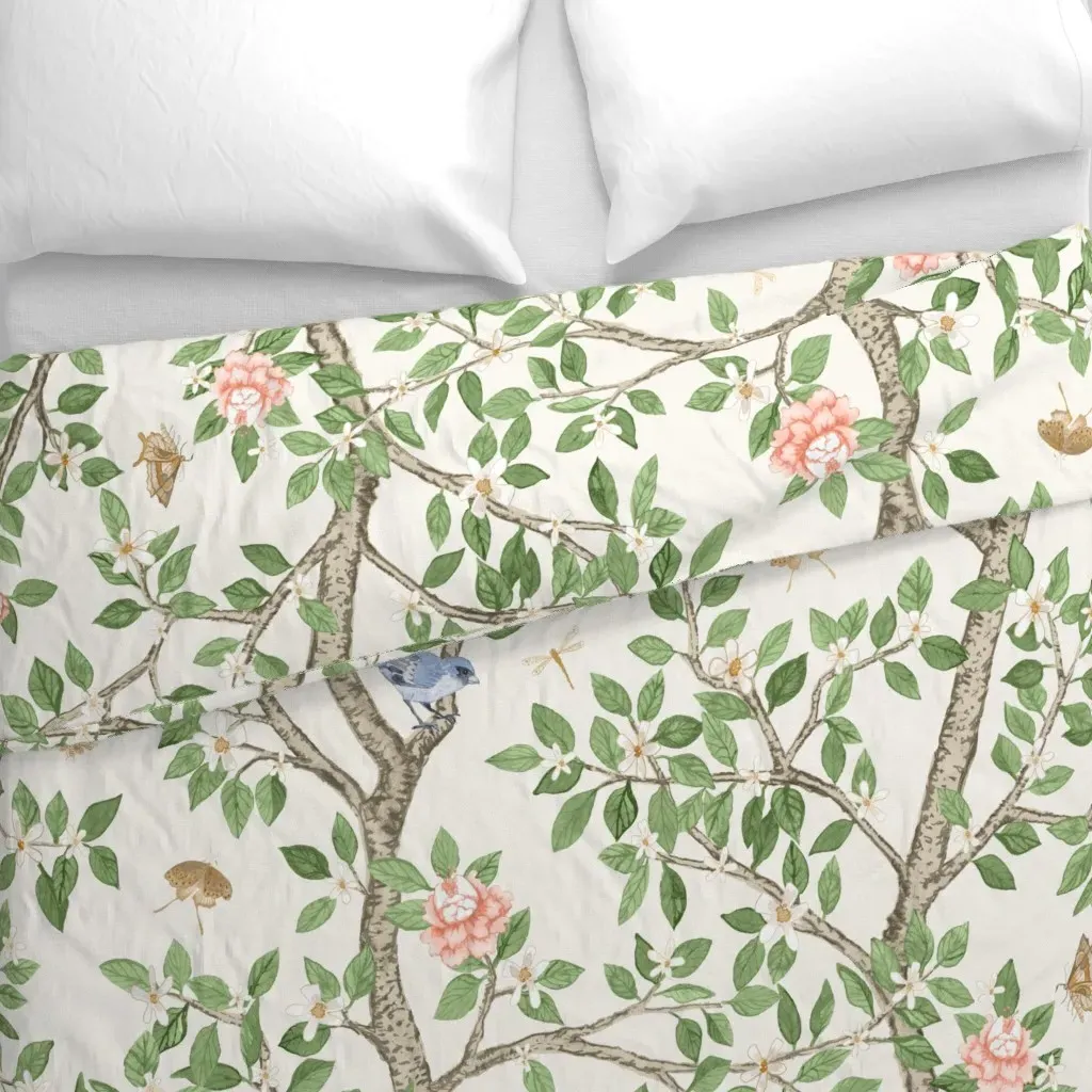 Elsie's Garden Coral Duvet Cover - Green alternate view
