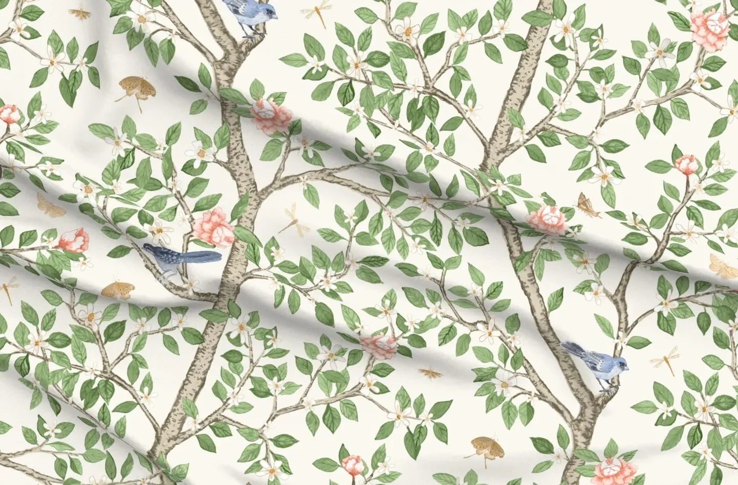 Elsie's Garden Coral Sport Pique Fabric Yardage - Green, Cream product